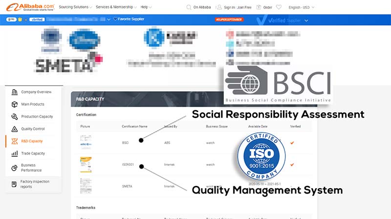 ISO+BSCI dans le profil du fournisseur